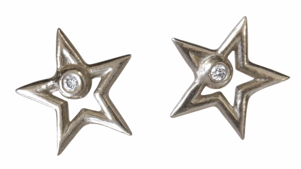 NEW: Star Stud Earrings-Reach for the Stars-Sterling Silver & Diamonds-18K plate - Image 1 of 4
