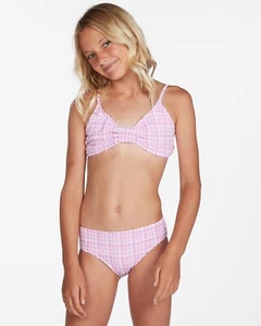 Billabong Checkin The Waves Two-Piece Girls 4 Pink Knotted Swim Set JDM1133 - Picture 1 of 12