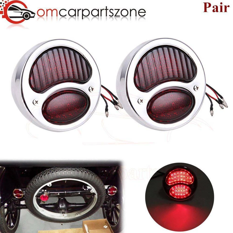 Par de luces traseras de acero inoxidable para Ford modelo A lámpara trasera luz de freno rata caliente cromada Foto 1 de 4