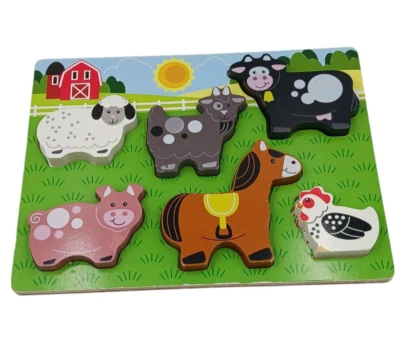 Circo Wooden Puzzle Farm Animals 6 Chunky Pieces Pre School Learning 12" X 9" - Image 1 of 4