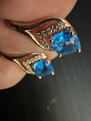 Pendientes de cristal turquesa navajo estampado 585 14K RG Foto 1 de 4