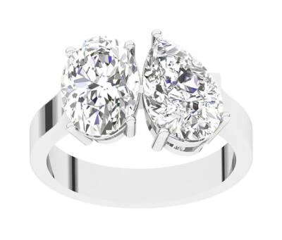 Oval & Pear 4.00 Carat VS F Solitaire Lab Grown Diamond Engagement Ring 14K Gold - Image 1 of 4