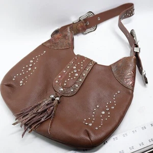 Charm & Luck Hobo Handbag M Brown Pebble Leather Purse Shoulder Bag Fringe READ - Picture 1 of 23