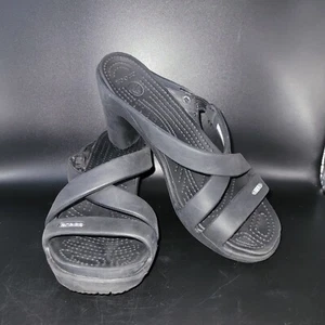 Sandalias Crocs negras de tacón para mujer 7 Cyprus IV punta abierta sin cordones con tiras 14558 - Imagen 1 de 12