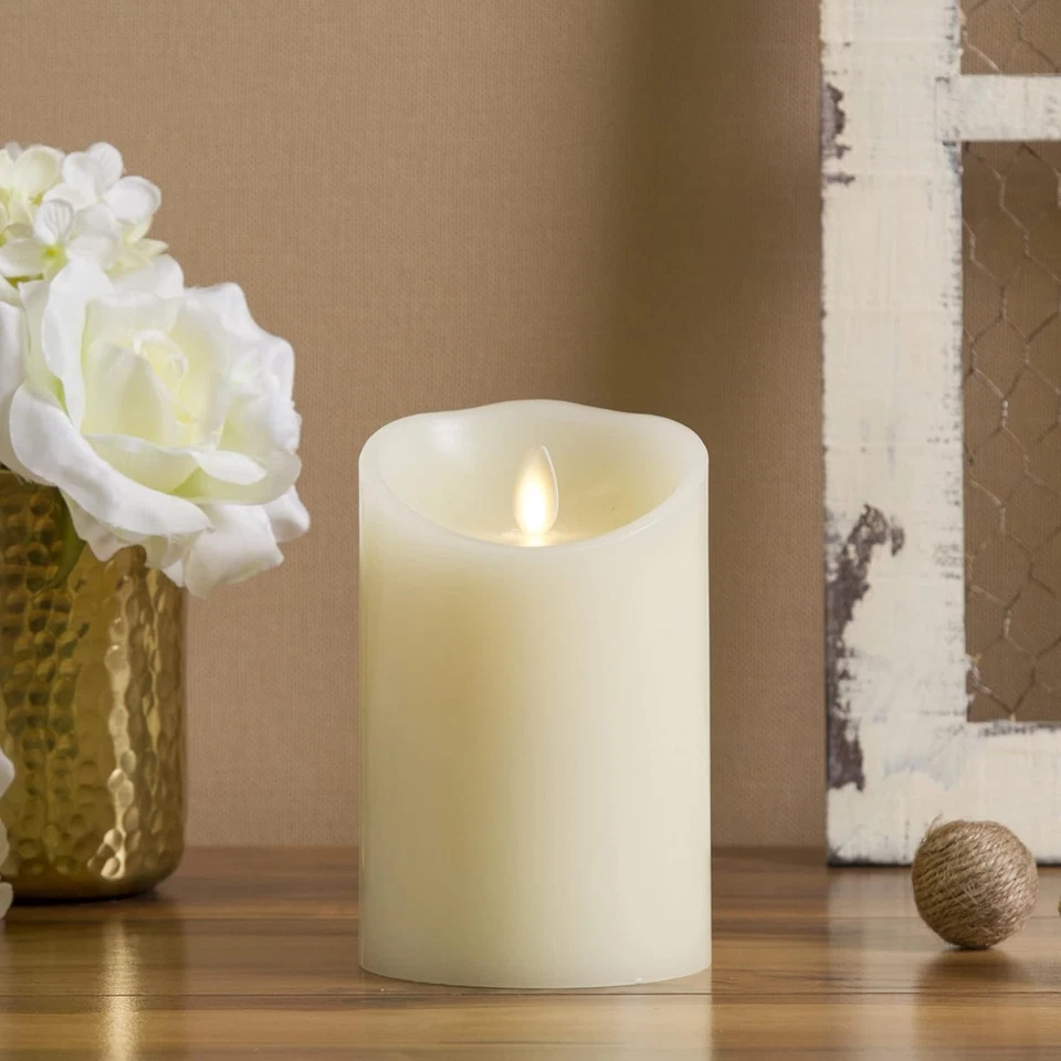 Luminara 996215 4.5" Unscented Moving Flame Pillar Flameless LED Candle - Ivory