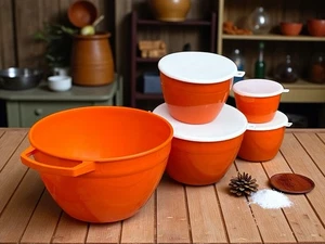 Vintage Seel Pak Orange Rührschüssel Set mit Deckel Retro Küche - Bild 1 von 10