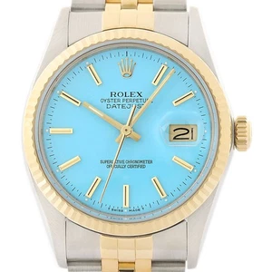 Rolex Herren Datejust Aqua Blau Zifferblatt 18K Gold Stahl 2Tone 16013 Jubiläumsuhr - Bild 1 von 7