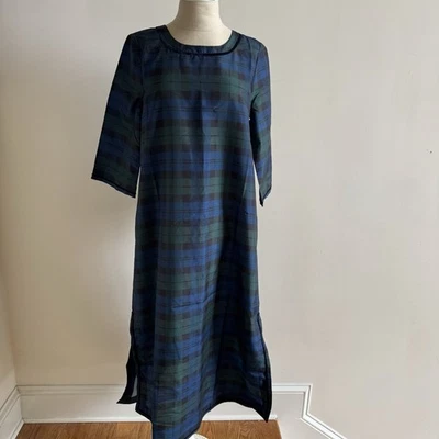 New Tuckernuck Jamie Blackwatch Plaid Maxi Dress Womens S Velvet Trimmed Tartan - Image 1 of 4