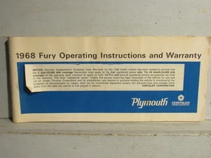 1968 PLYMOUYH FURY OPERATING INSTRUCTION and WARRANTY - Bild 1 von 2