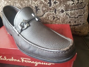 SALVATORE FERRAGAMO Penny Loafer Metal Brown PEBBLE Leather Men 11 UK/12 US $900 - Picture 1 of 20