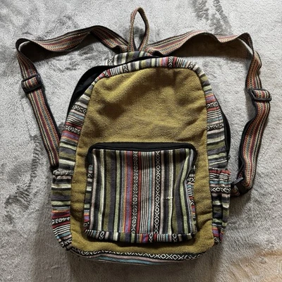 Mochila a Rayas Tejida Katmandú Imports Bolso Boho Años 90 Hecho en Nepal Hippie Foto 1 de 4