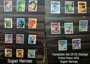A Great Complete US Set Of 20 Stamps 2006 39c DC Comics Super Heroes Free Post - Picture 1 of 3
