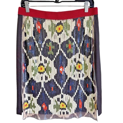 Saia nova com etiquetas Maliparmi cinza multicolorida lantejoulas floral frente comprimento do joelho tamanho 6/42 - Imagem 1 de 4