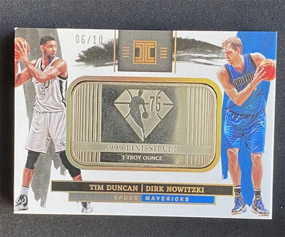 2021-22 Panini Impecable Tim Duncan Dirk Nowitzki Logoman Plata Oro 75/10 Foto 1 de 2