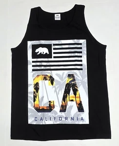 California Republic Tank Top T-shirt Cali Bear Flag Vest Men's LARGE Black New - Picture 1 of 2