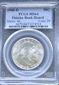 GEM 1960 D PCGS MS64 LIKELY FBL OMAHA BANK HOARD FRANKLIN SILVER HALF DOLLAR - Picture 1 of 2