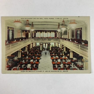 Postcard Massachusetts Boston MA  Hotel Pieroni Restaurant Sea Grill 1940s Linen - Picture 1 of 2