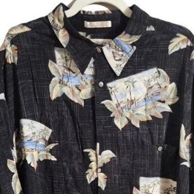 Campra Moda Hawaiian Shirt Tropical Palm Trees Surfboards Black 3XL Big and Tall - Image 1 of 4