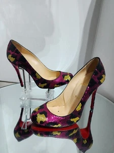 Christian Louboutin FIFI Sequin Multicolor Print Pumps Heels Size 37.5 - Picture 1 of 11