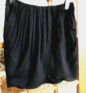 VGC Ladies MANGO SUIT Ebony RAVEN Jet BLACK Soft TULIP DRAPEY Skirt 14 W30” EU42 - Picture 1 of 3