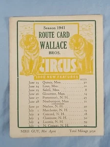 Vintage Wallace Brothers Bros. Circus Official 1941 Route Card - Picture 1 of 2
