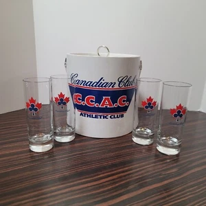 Canadian Club Whiskey Ice Bucket & Highball Glass Set Of 4 ATHLETIC CLUB Vintage - Picture 1 of 10