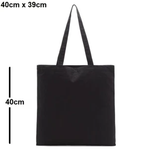 Black 100% Cotton Reusable Eco Shopping Library Travel Carry/Shoulder/Tote Bag - Picture 1 of 9