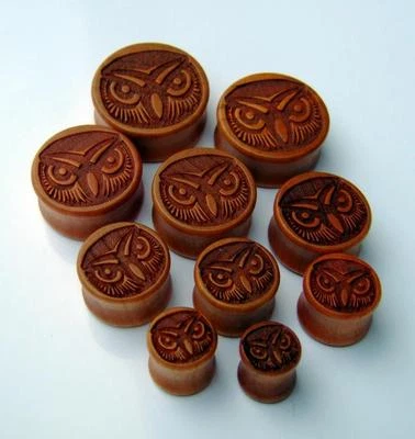 FLESH TUNNEL PIERCING OHR SADDLE PLUG EULE UHU ORGANIC WOOD BAMBUS HOLZ  10-28MM - Bild 1 von 4
