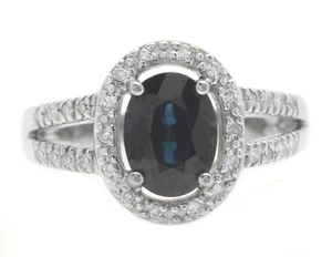 1.25 Carat Natural Sapphire and Diamonds in 14K Solid White Gold Women Ring - Picture 1 of 7