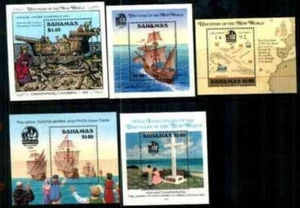 BAHAMAS 1988 TO 1992 5 SHEETS COLUMBUS SAILING SHIPS MAP -S4360-7 - Picture 1 of 1