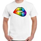 LGBT T-SHIRT Mens Lips Gay Pride Rainbow Colours Tee Top Outfit Lesbian Clothing