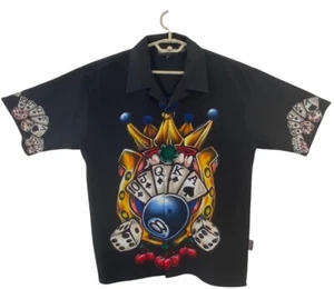 Sapphire Lounge Shirt 8-Ball Straight Flush Men Size L Gambler Retro Horseshoe - Picture 1 of 7