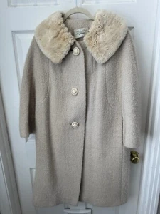 True Vintage 60s Long Over Coat Faux Fur Collar Mobwife Mod Jackie O Large - Picture 1 of 10