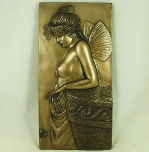 Art Deco Style Erotic Nude Fairy Wall Plaque Bronzed Resin Sexy Sculpture NEW - Picture 1 of 6