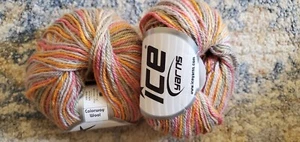 2 Skeins 50% Wool 50% Acrylic Yarn Peach Green Pink Tan Variegated 50 Grams Each - Picture 1 of 3
