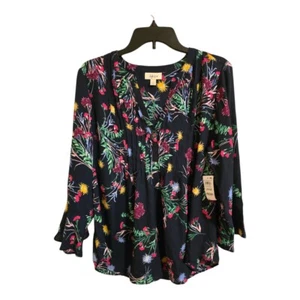 Style & Co Tunic Womens Sz L Floral Flare Sleeves Rainbow Colorful Collarless - Picture 1 of 13