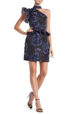 $395 Nicole Miller Womens Sz 4 Petal Drift Ruffle Dress One Shoulder Organza NEW - Image 1 of 4