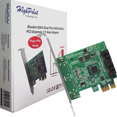 HighPoint Rocket 620A (2 Channel) Dual Port SATA 6Gb/s PCI-E x1 Low Profile Host - Image 1 of 3