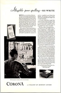 PRINT AD 1929 L C Smith & Corona Typewriters Poor Spelling Rewrite 6.75 x 10 - Picture 1 of 3
