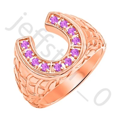 Anillo de herradura enchapado en oro rosa de 14 quilates amatista creada en laboratorio de 0,50 quilates para hombre Foto 1 de 4
