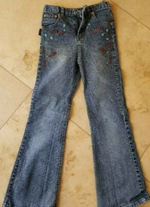 Girls hand beaded embellished stretch denim jeans Sz 6 -7 perfect cond boot cut - Picture 1 of 3