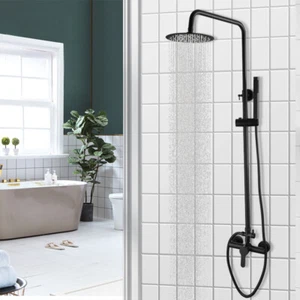 Cabezal de ducha de lluvia montado en la pared y rociador manual - Grifo mezclador moderno - negro mate - Imagen 1 de 13