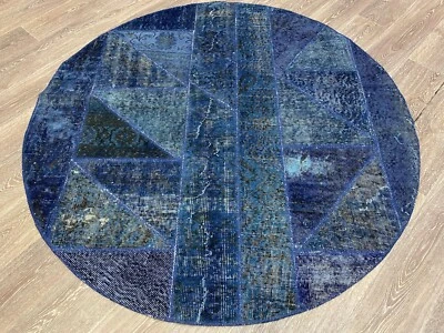 round rugs for living room blue patchwork kilim rug handmade rug small rug - Image 1 of 4