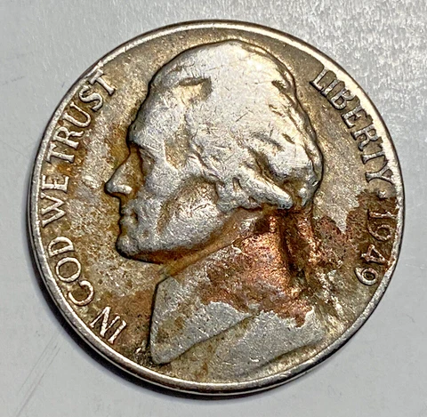 1949 P Jefferson Nickel Partial Missing Clad Layer Error Coin Cover