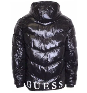 Guess Puffer Jacket Mens M Hooded Zip Front Anorak Logo - Picture 1 of 6