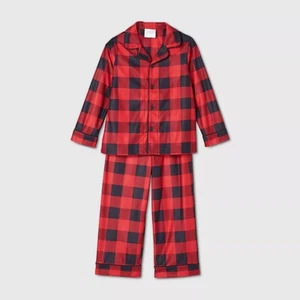 Wondershop flannel family 2 PC pajama red black buffalo plaid notch collar kid 5 - Picture 1 of 5