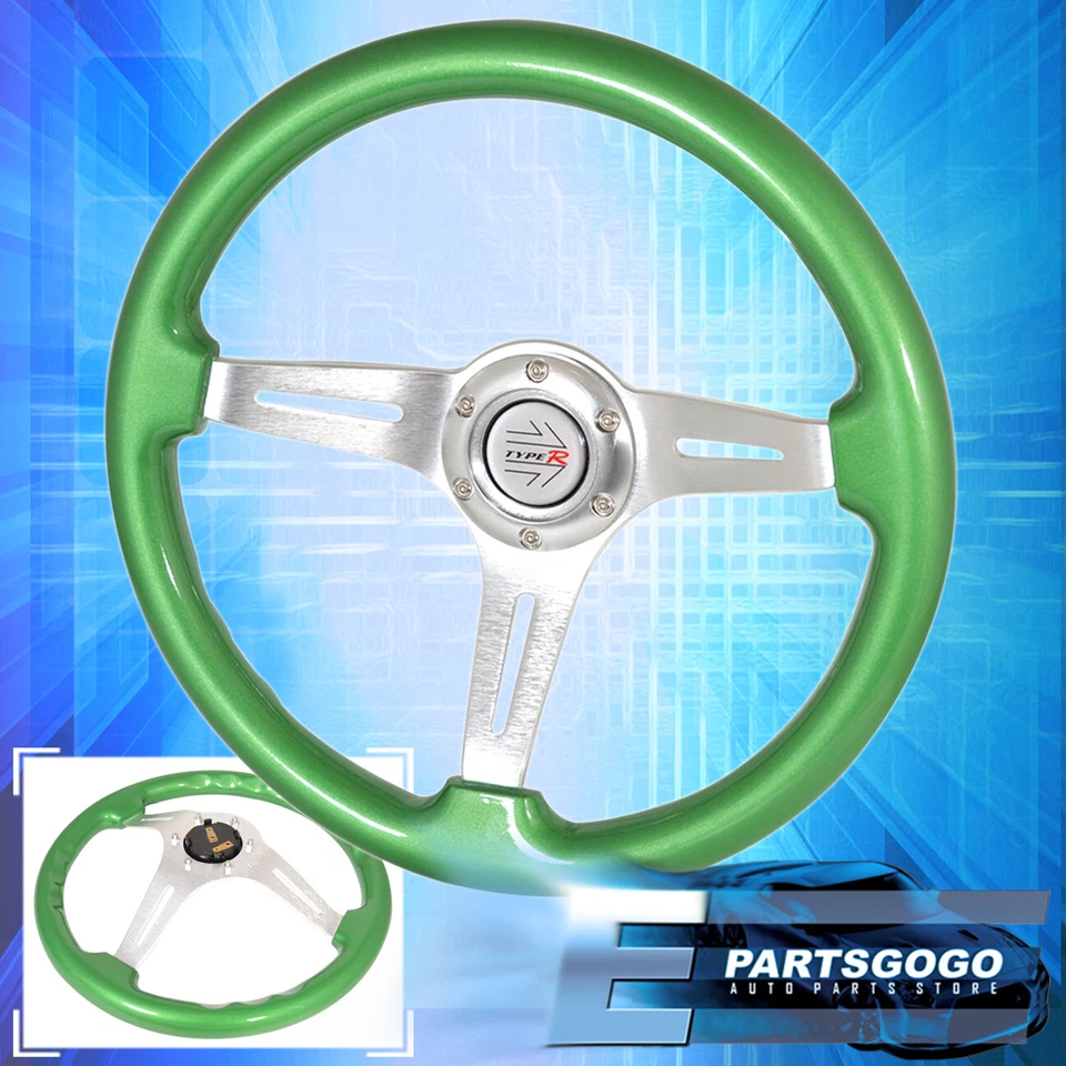For Nissan 345mm Green Wood 3 Spokes Aluminum Frame Steering Wheel Type R Foto 1 de 1