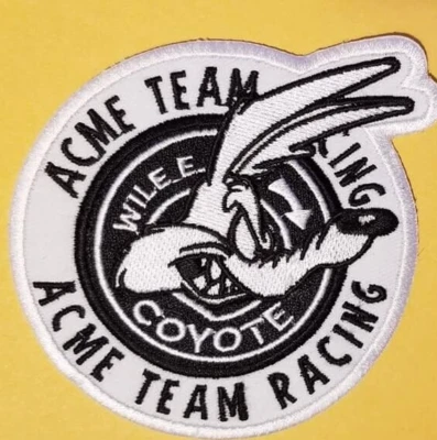 BURNSEYS CUSTOMS Wile E. Coyote Acme Team Racing Embroidered Cartoon Patch approx 3.25"