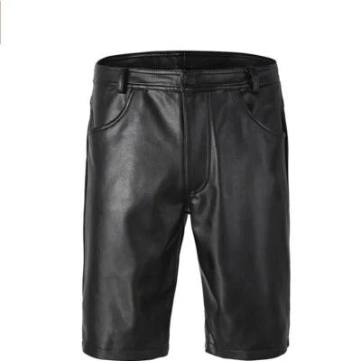 Homme Cuir Noir Short Pantalon 100% Véritable Mouton Décontracté Vêtement Court - Photo 1/4
