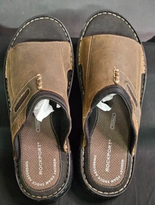 ROCKPORT MEN'S DARWYN SLIDE II Sandal Brown LEATHER sz 10 NWOB - Picture 1 of 3